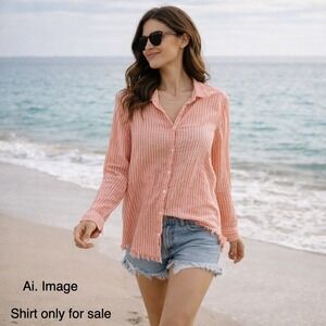 Linen Red Striped Button-Down beach Shirt